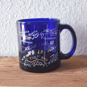 Treasure Island Mirage Cobalt Blue Gilted Glass Mug Cup Las Vegas Casino Map USA